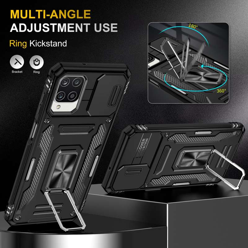 For Samsung Galaxy A12 5G/4G / M12 / F12 Armor PC + TPU Camera Shield Phone Case(Black)