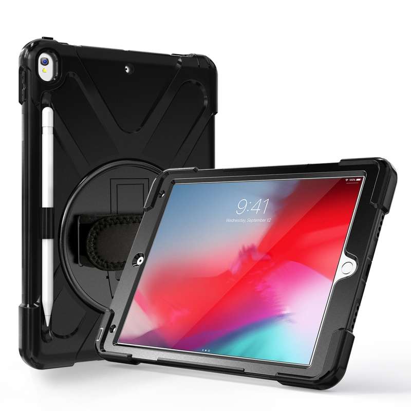 For iPad Pro 10.5 360 Degree Rotation Silicone Protective Cover with Holder & Hand Strap & Long Stra