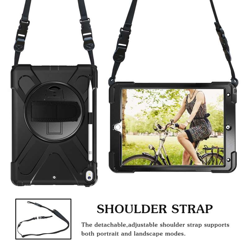 For iPad Pro 10.5 360 Degree Rotation Silicone Protective Cover with Holder & Hand Strap & Long Stra