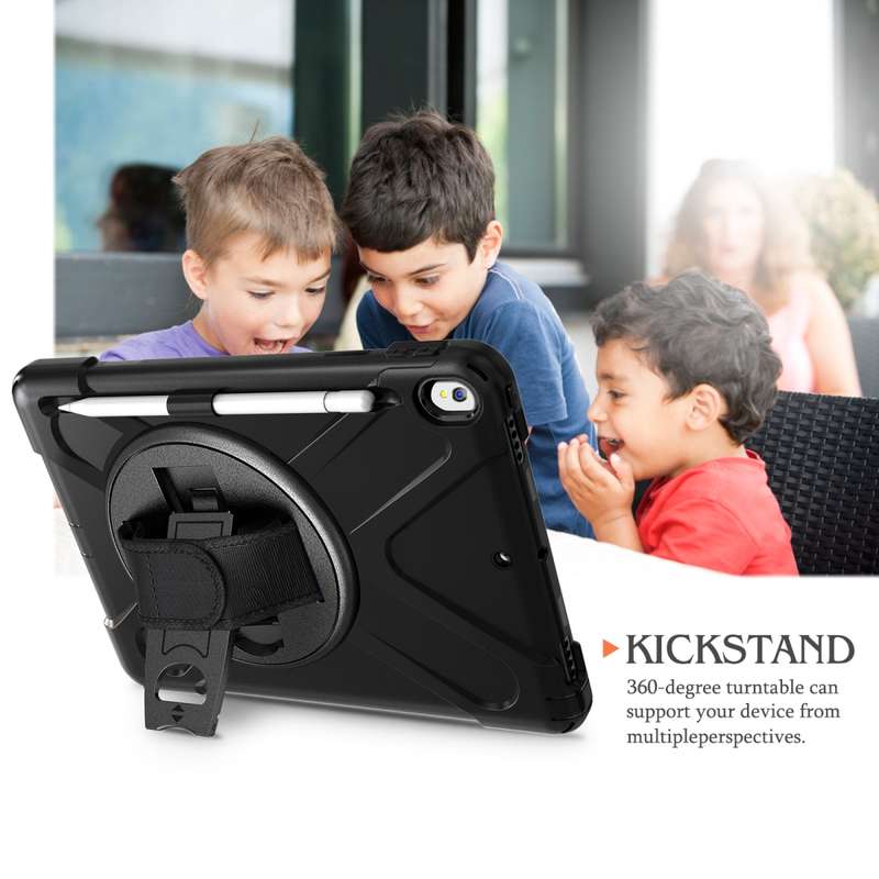 For iPad Pro 10.5 360 Degree Rotation Silicone Protective Cover with Holder & Hand Strap & Long Stra