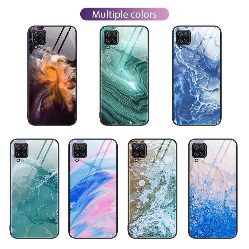 For Samsung Galaxy A12 5G Marble Pattern Glass Protective Phone Case(Pink)