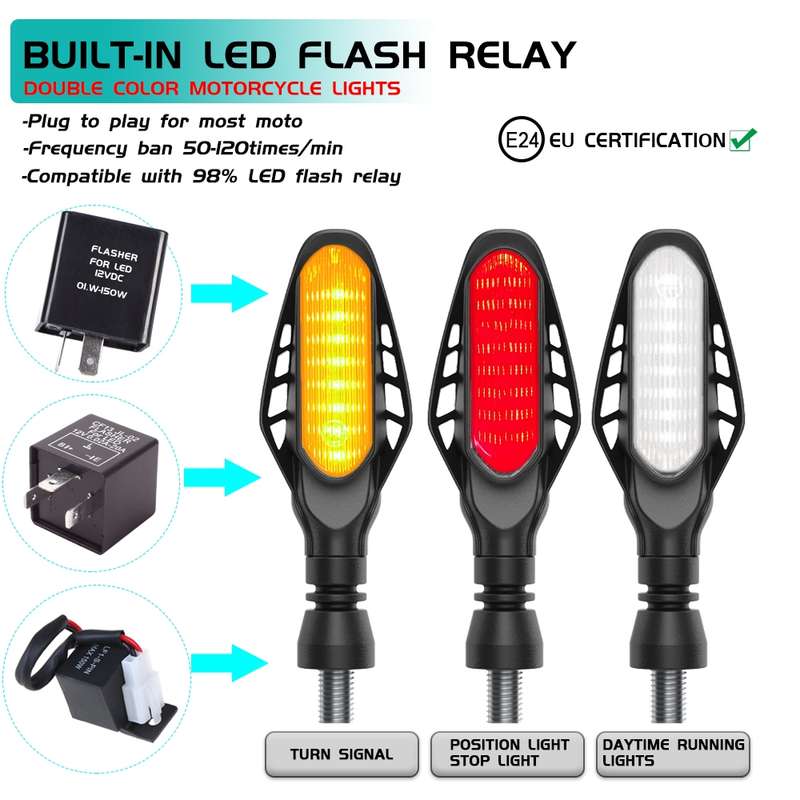 4 PCS Modified Motorcycle 16LEDs Brake Turn Tail Light, Transparent Shell(White Light + Yellow Light