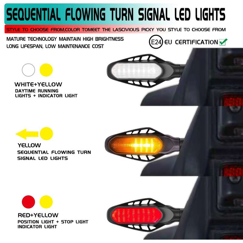 4 PCS Modified Motorcycle 16LEDs Brake Turn Tail Light, Transparent Shell(White Light + Yellow Light