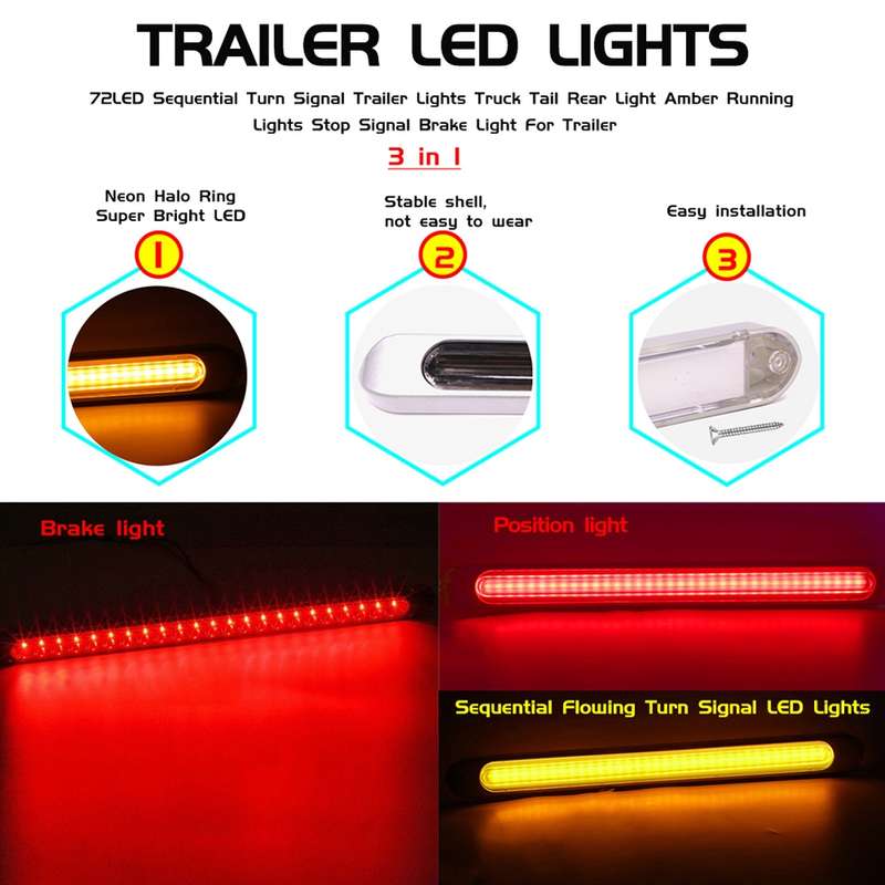 2 PCS 72LEDs Two-color Brake Turn Tail Light(Smoked Shell Red Light + Flowing Yellow Light)