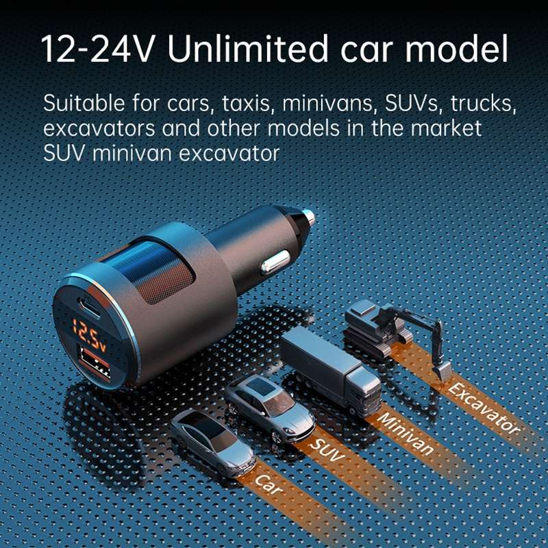 SC01 65W QC3.0 + PD Dual Ports Car Charger with Voltage Display(Silver)