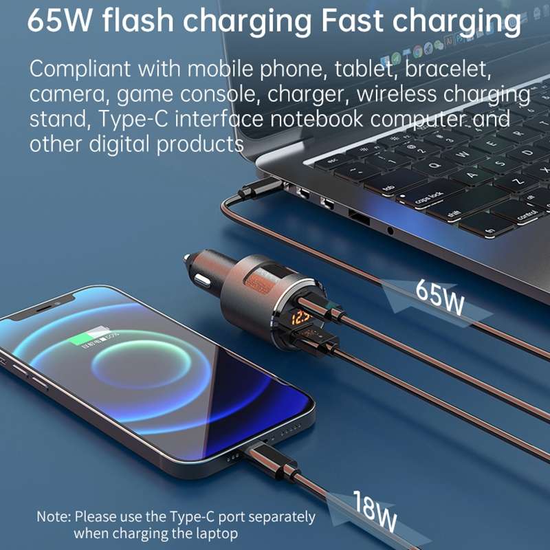 SC01 65W QC3.0 + PD Dual Ports Car Charger with Voltage Display(Silver)