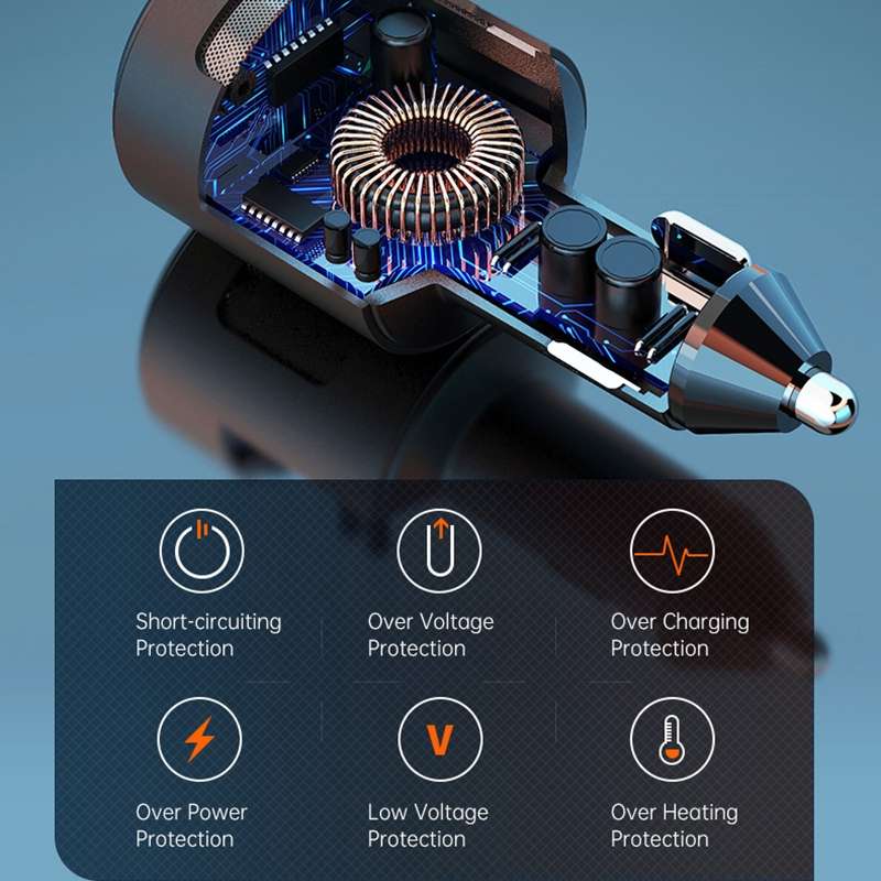SC01 65W QC3.0 + PD Dual Ports Car Charger with Voltage Display(Silver)