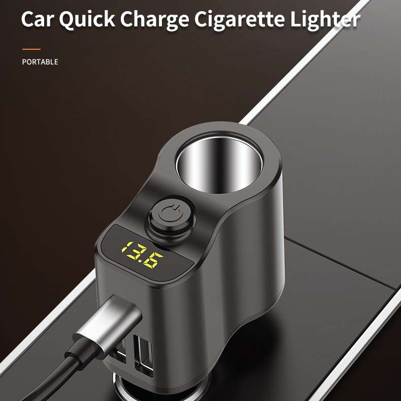 C03 Dual USB Fast Charge Car Charger Voltage Detection with Independent Switch(Black)