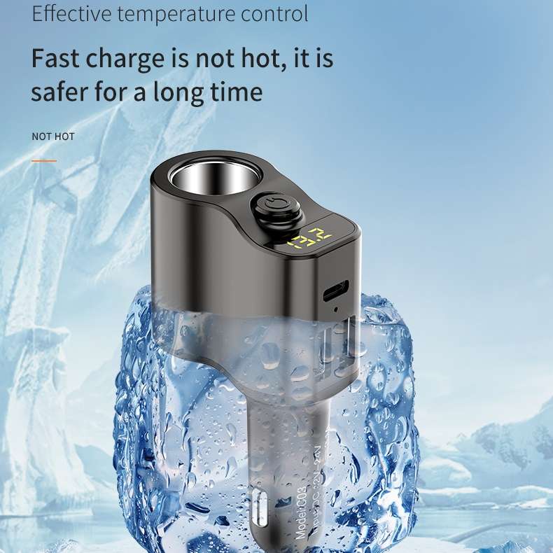 C03 Dual USB Fast Charge Car Charger Voltage Detection with Independent Switch(Black)