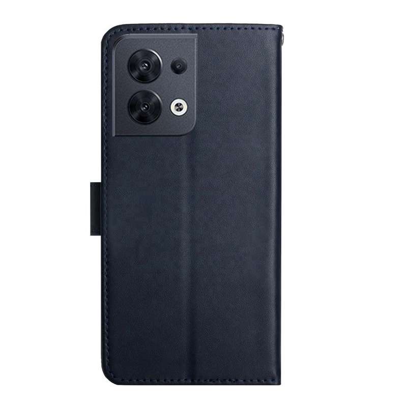 For OPPO Reno8 5G HT02 Genuine Leather Fingerprint-proof Flip Phone Case(Blue)