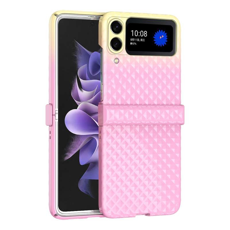 For Samsung Galaxy Z Flip4 Rainbow Gradient Hinge Shockproof Phone Case(Pink Green)