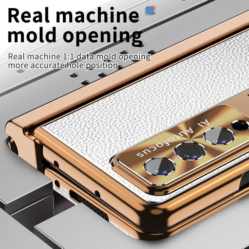 For Samsung Galaxy Z Fold4 Litchi Pattern Magnetic Shell Film Integrated Shockproof Phone Case(Black