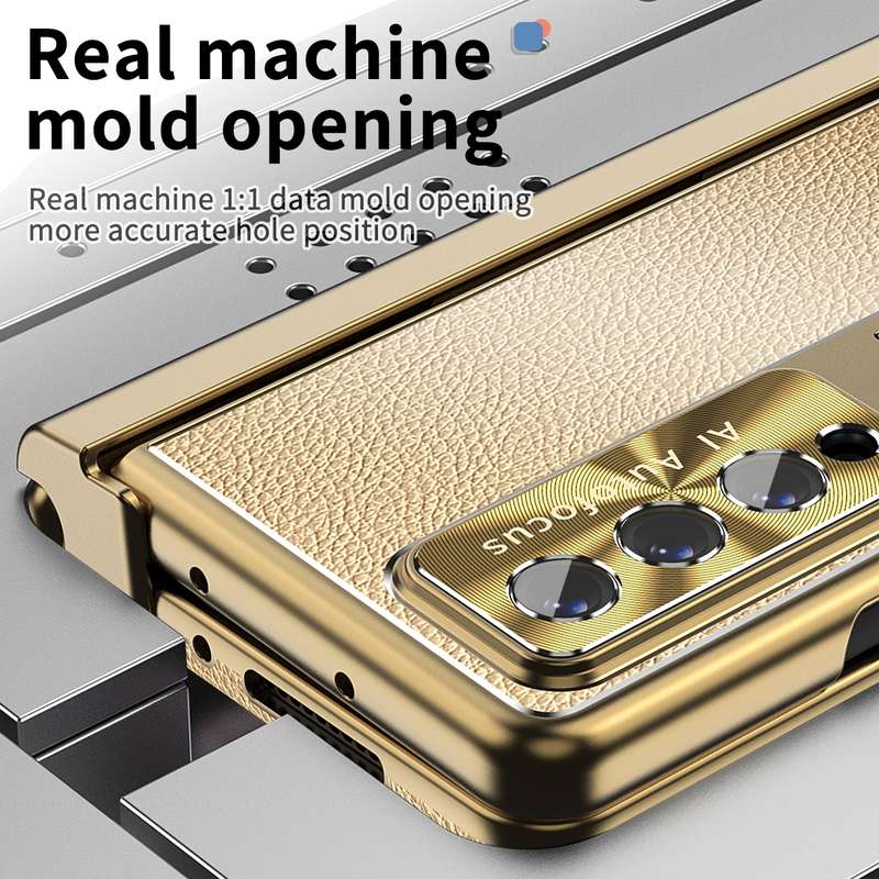 For Samsung Galaxy Z Fold4 Litchi Pattern Magnetic Shell Film Integrated Shockproof Phone Case(Black