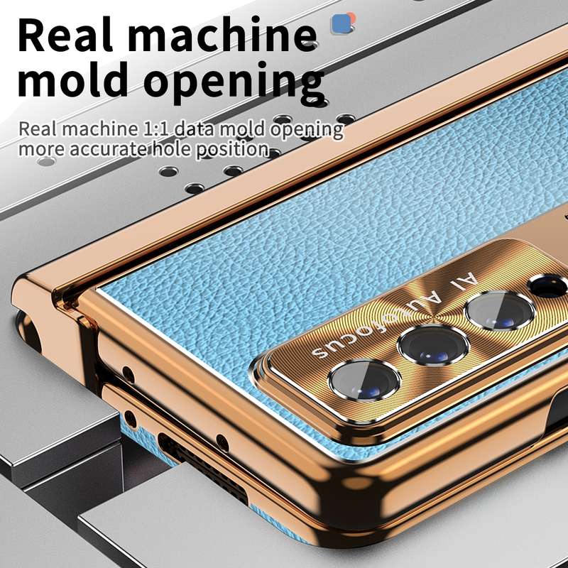 For Samsung Galaxy Z Fold4 Litchi Pattern Magnetic Shell Film Integrated Shockproof Phone Case(Black
