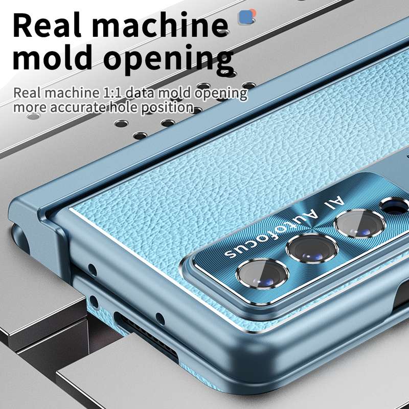 For Samsung Galaxy Z Fold4 Litchi Pattern Magnetic Shell Film Integrated Shockproof Phone Case(Black