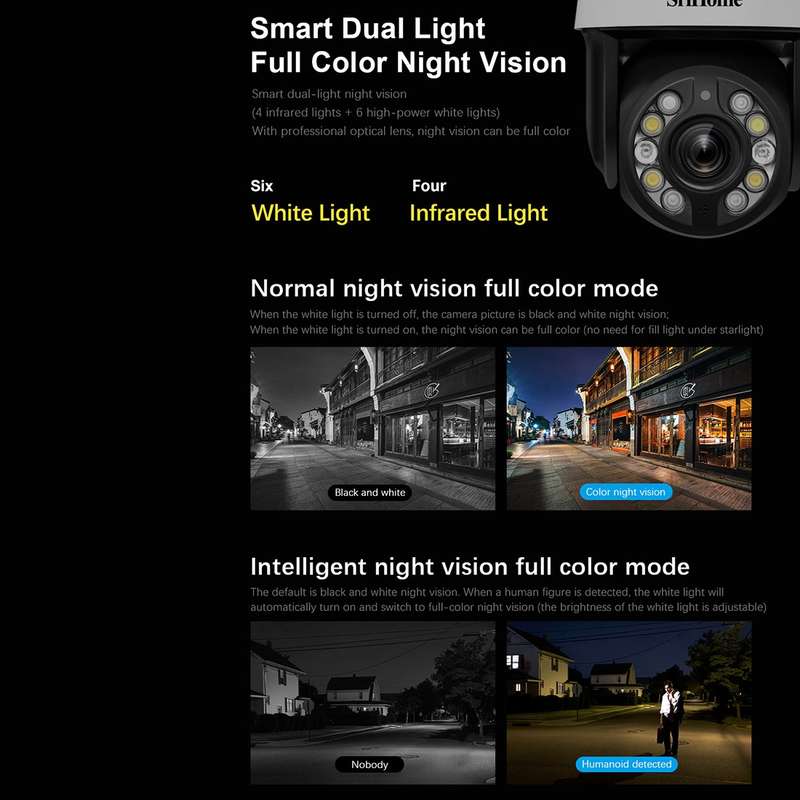 SriHome SH041 5.0MP 20X Optical Zoom 2.4G/5G WiFi IP66 Waterproof AI Auto Tracking H.265 Video Surve