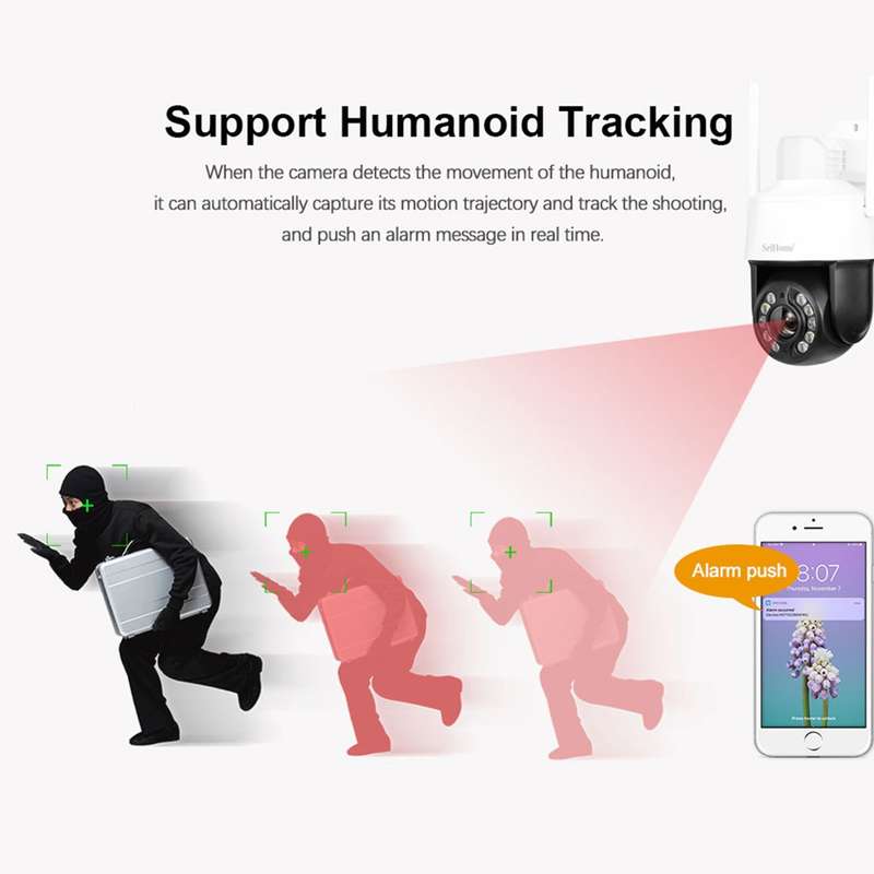 SriHome SH041 5.0MP 20X Optical Zoom 2.4G/5G WiFi IP66 Waterproof AI Auto Tracking H.265 Video Surve
