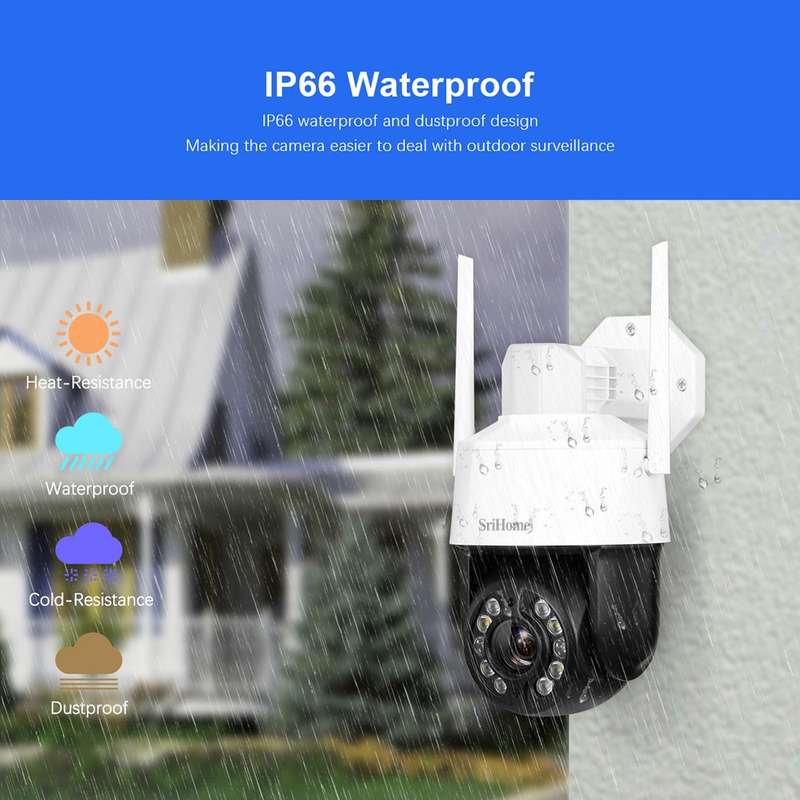 SriHome SH041 5.0MP 20X Optical Zoom 2.4G/5G WiFi IP66 Waterproof AI Auto Tracking H.265 Video Surve