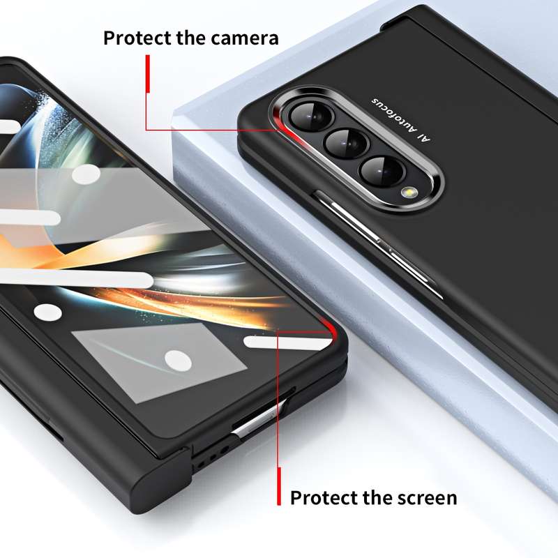 For Samsung Galaxy Z Fold4 Skin Feel Two-color Contact Lens Hinge Flip Phone Case with Pen Slot(Aoya
