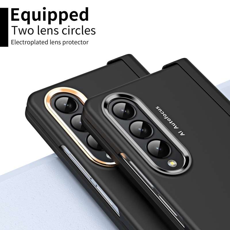 For Samsung Galaxy Z Fold4 Skin Feel Two-color Contact Lens Hinge Flip Phone Case with Pen Slot(Aoya