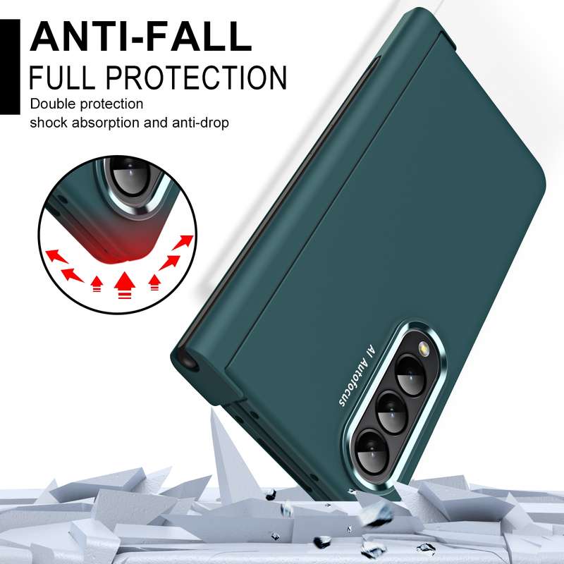 For Samsung Galaxy Z Fold4 Skin Feel Two-color Contact Lens Hinge Flip Phone Case with Pen Slot(Aoya