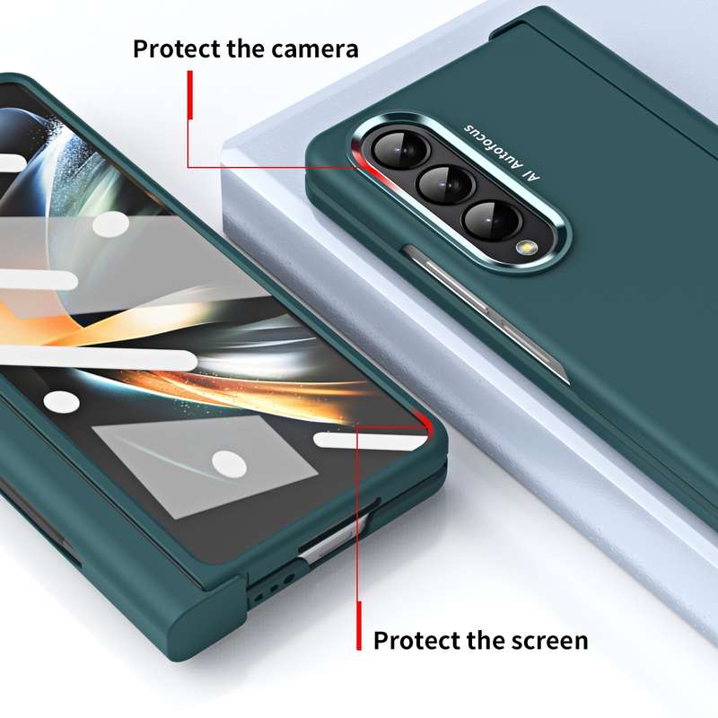 For Samsung Galaxy Z Fold4 Skin Feel Two-color Contact Lens Hinge Flip Phone Case with Pen Slot(Aoya