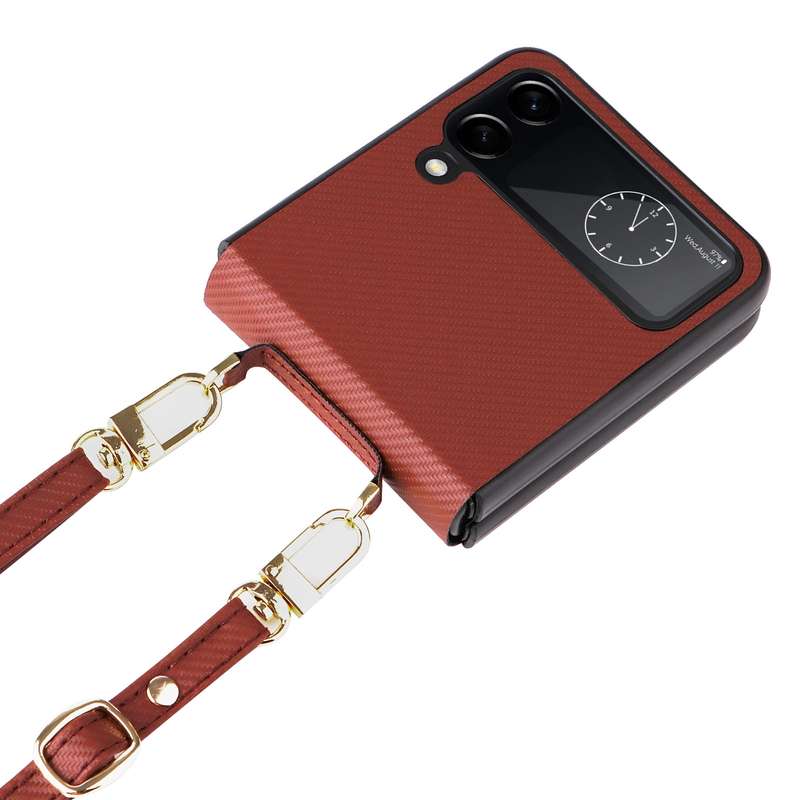 For Samsung Galaxy Z Flip4 Twill Texture Leather Phone Case with Lanyard(Brown)