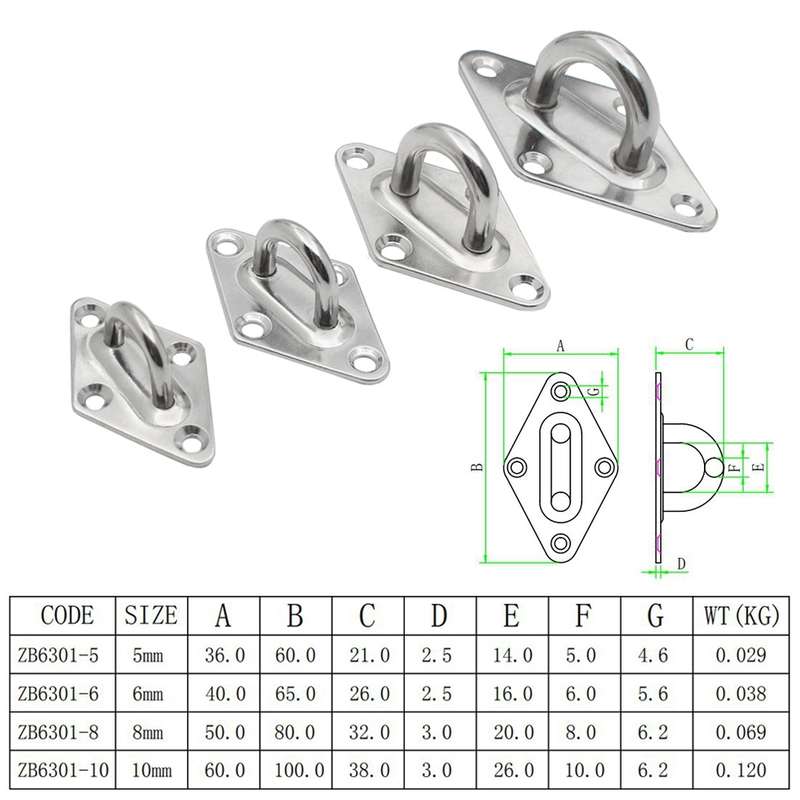 3 PCS 8mm 304 Stainless Steel Ship Diamond Door Hinges Buckle