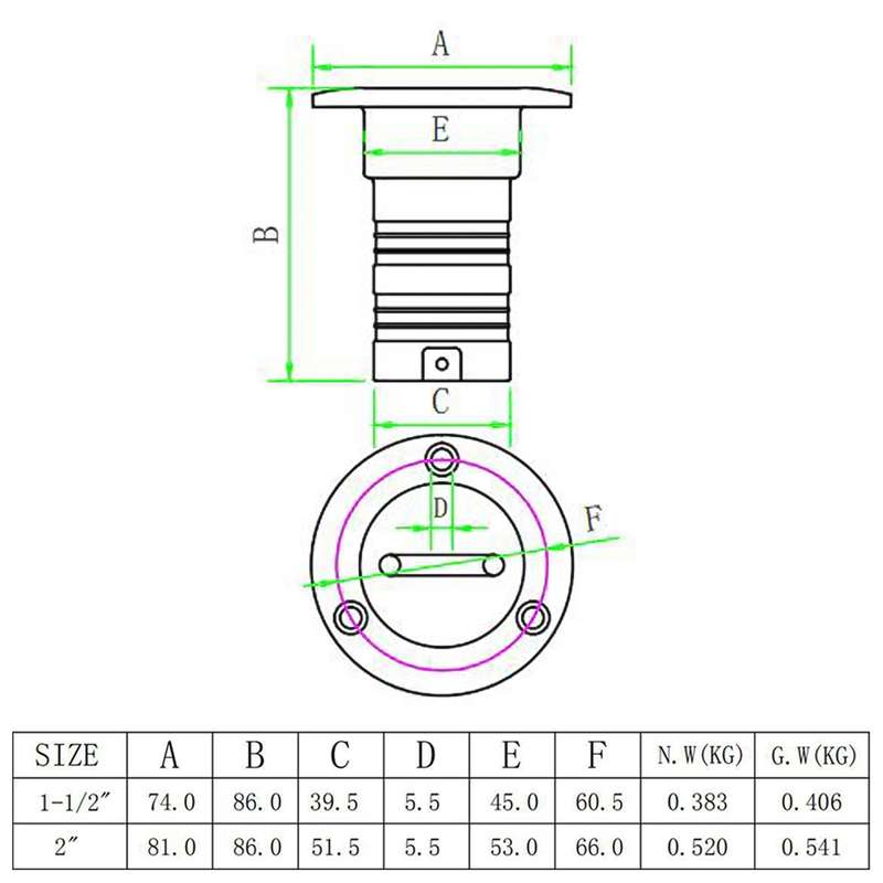 2 inch Stainless Steel Yacht Universal Fuel Filler