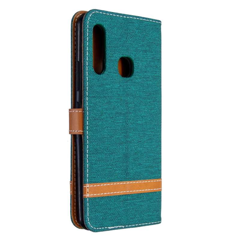 For Galaxy A70e Color Matching Denim Texture Horizontal Flip Leather Case with Holder & Card Slots &