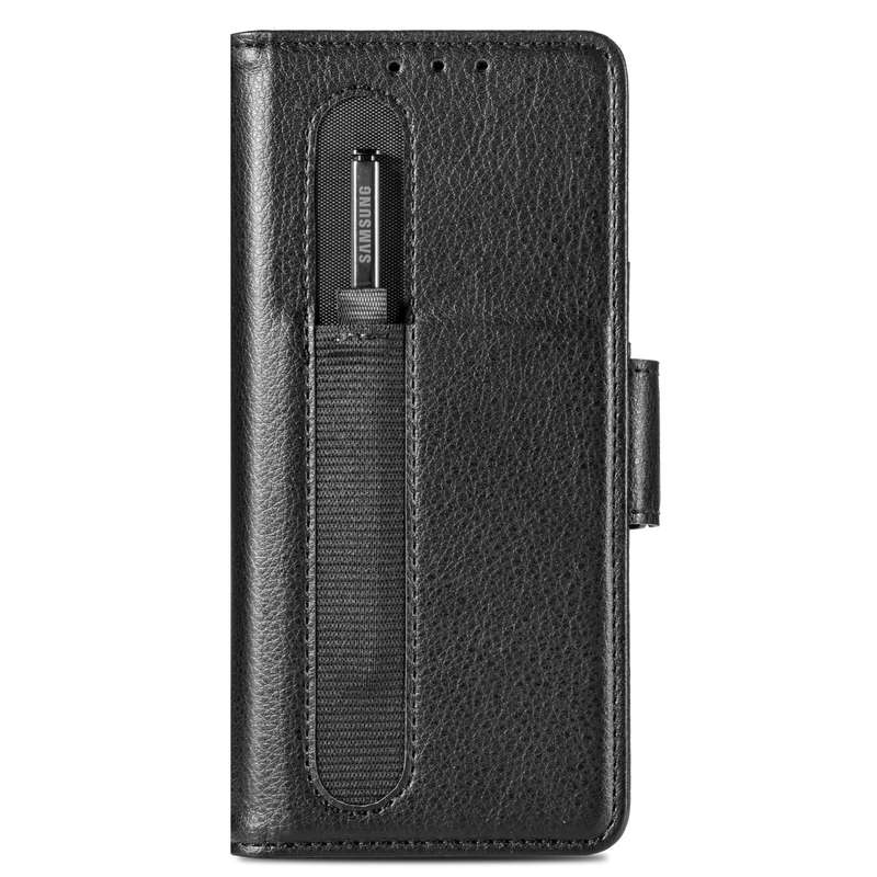 For Samsung Galaxy Z Fold4 5G Litchi Pattern Folding Phone Case with Pen & Card Slots (Black)