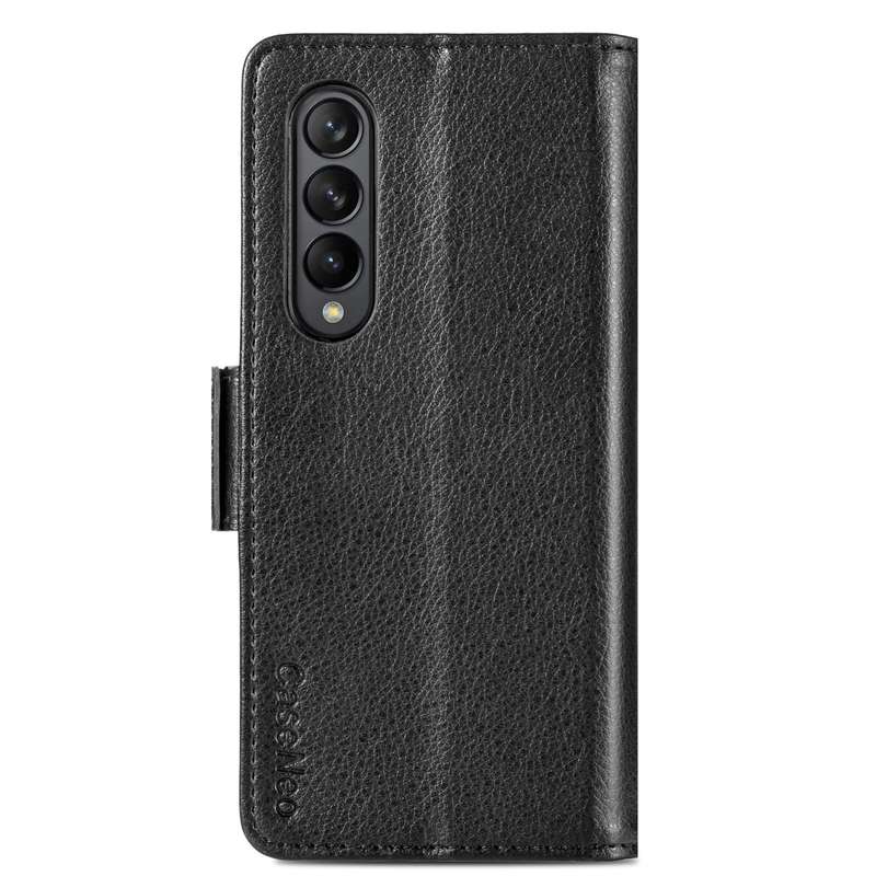 For Samsung Galaxy Z Fold4 5G Litchi Pattern Folding Phone Case with Pen & Card Slots (Black)