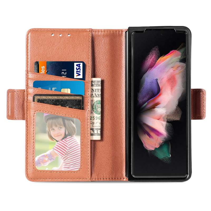 For Samsung Galaxy Z Fold4 5G Litchi Pattern Folding Phone Case with Pen & Card Slots (Black)