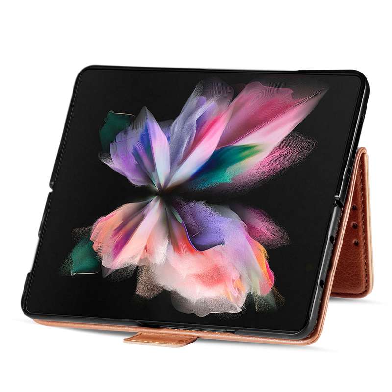 For Samsung Galaxy Z Fold4 5G Litchi Pattern Folding Phone Case with Pen & Card Slots (Black)