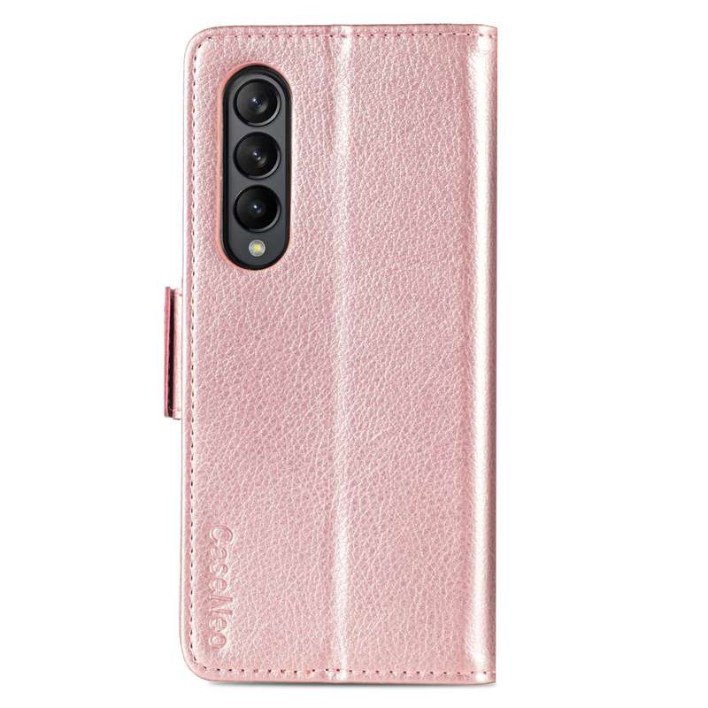 For Samsung Galaxy Z Fold4 5G Litchi Pattern Folding Phone Case with Pen & Card Slots (Black)