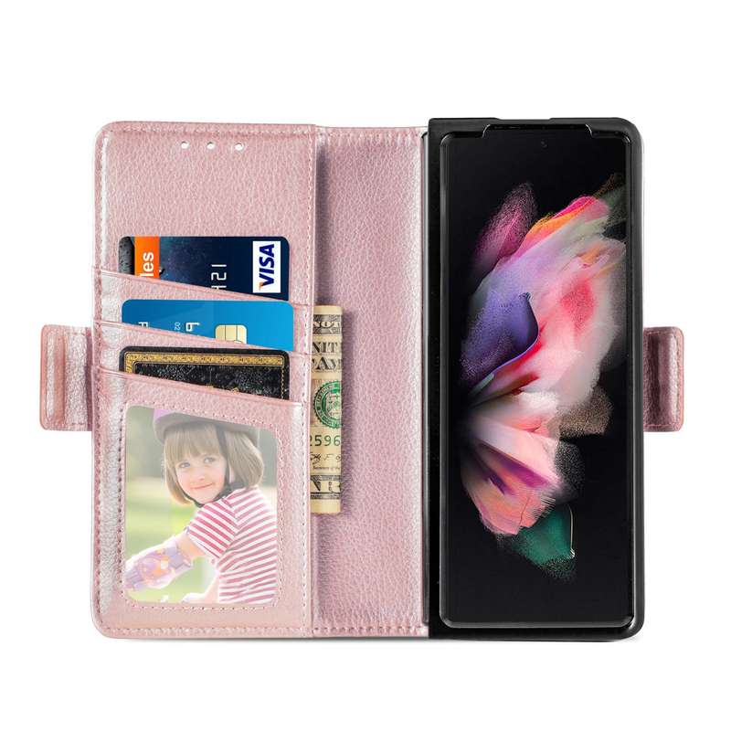 For Samsung Galaxy Z Fold4 5G Litchi Pattern Folding Phone Case with Pen & Card Slots (Black)