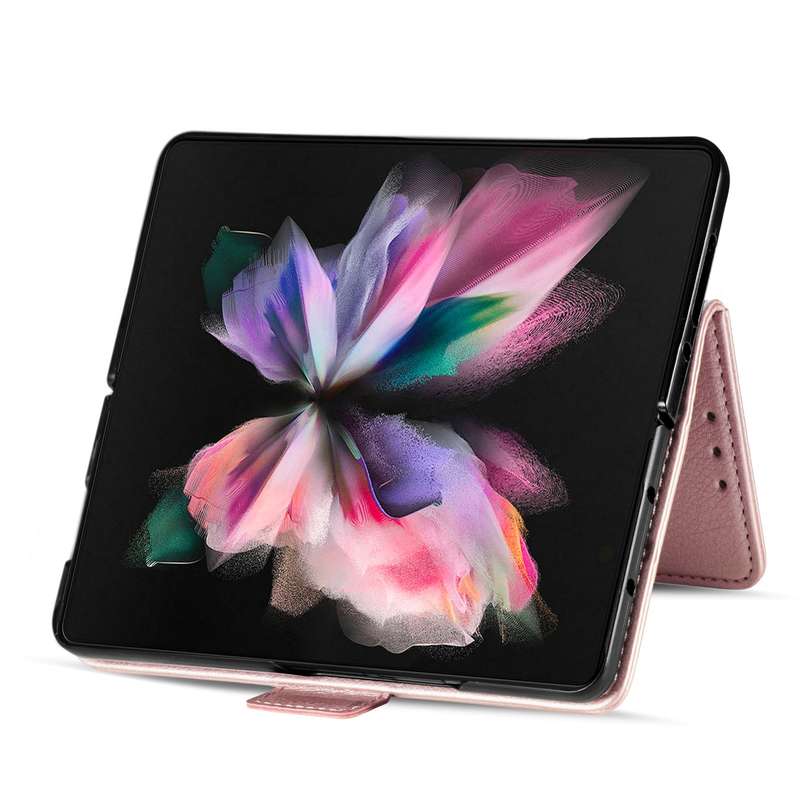 For Samsung Galaxy Z Fold4 5G Litchi Pattern Folding Phone Case with Pen & Card Slots (Black)