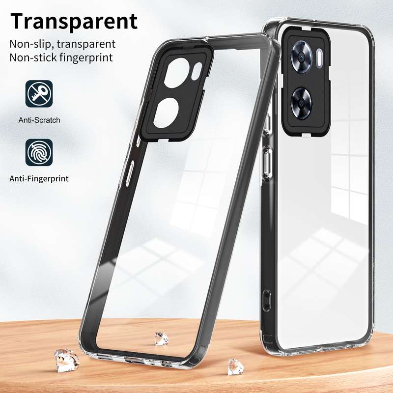 For OPPO A57 4G 2022 3 in 1 Clear TPU Color PC Frame Phone Case(Black)