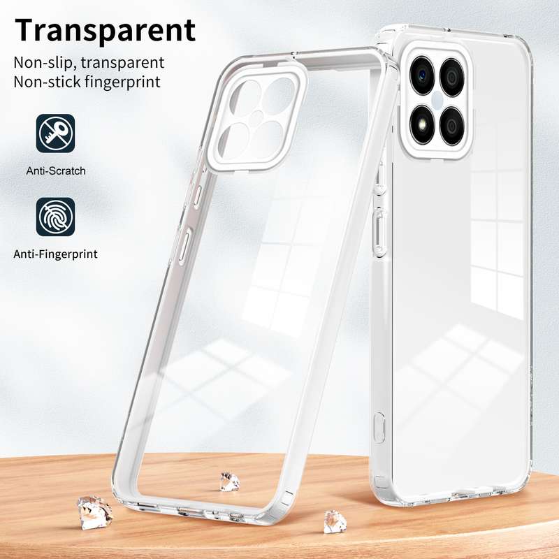 For Honor X8 3 in 1 Clear TPU Color PC Frame Phone Case(Black)