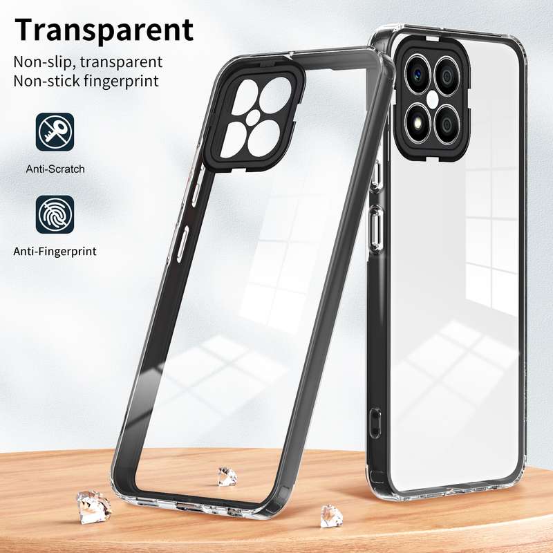 For Honor X8 3 in 1 Clear TPU Color PC Frame Phone Case(Black)