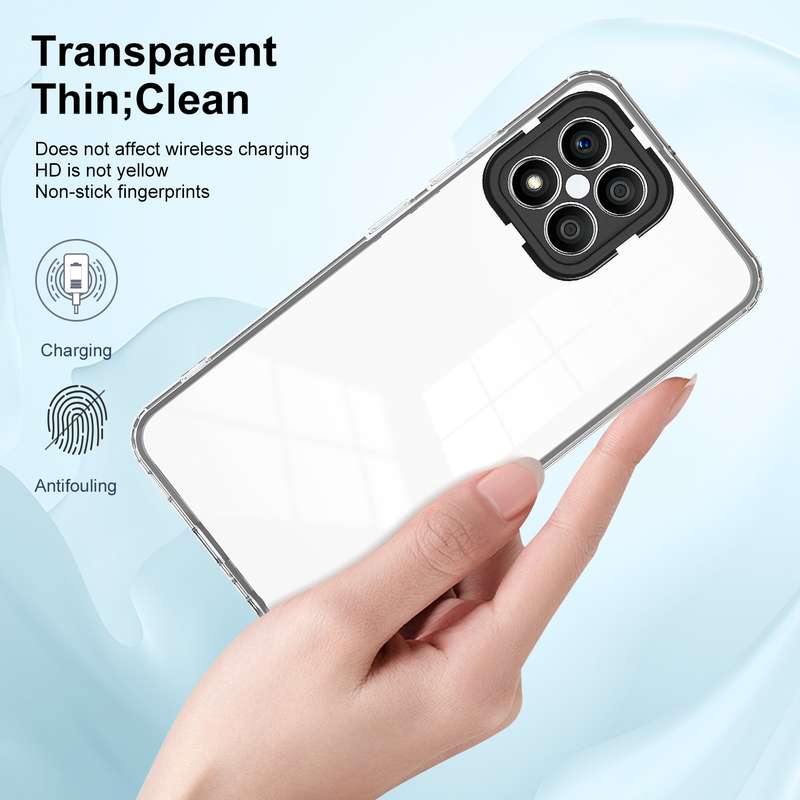 For Honor X8 3 in 1 Clear TPU Color PC Frame Phone Case(Black)