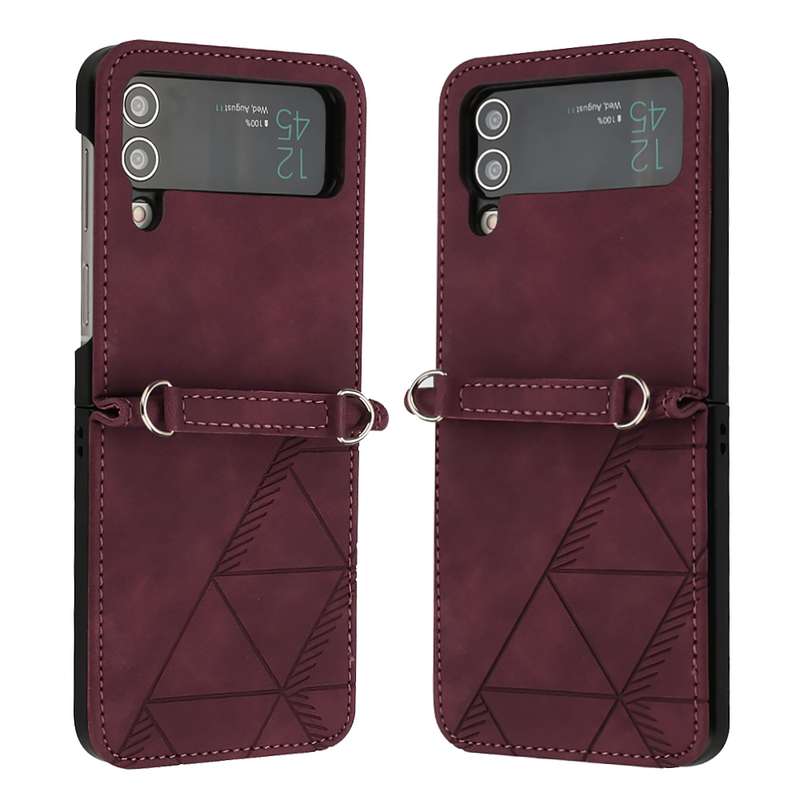For Samsung Galaxy Z Flip4 3D Embossed Leather Phone Case(Wine Red)