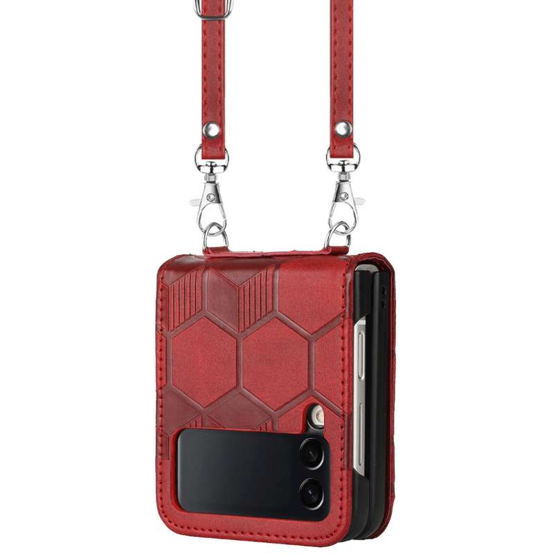 For Samsung Galaxy Z Flip4 Crossbody Football Texture Leather Phone Case(Red)