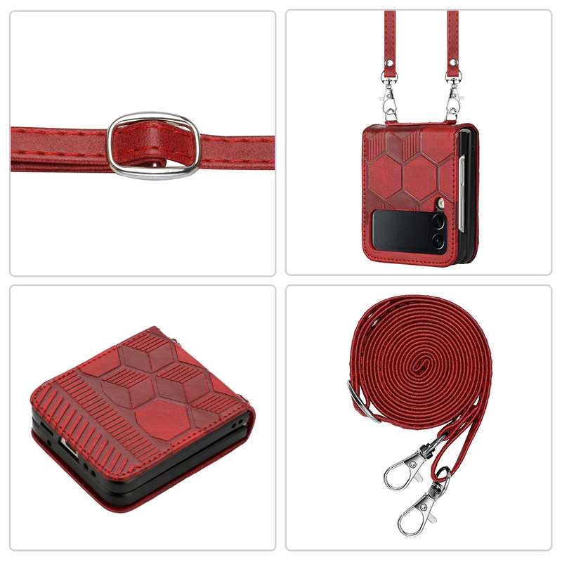 For Samsung Galaxy Z Flip4 Crossbody Football Texture Leather Phone Case(Red)