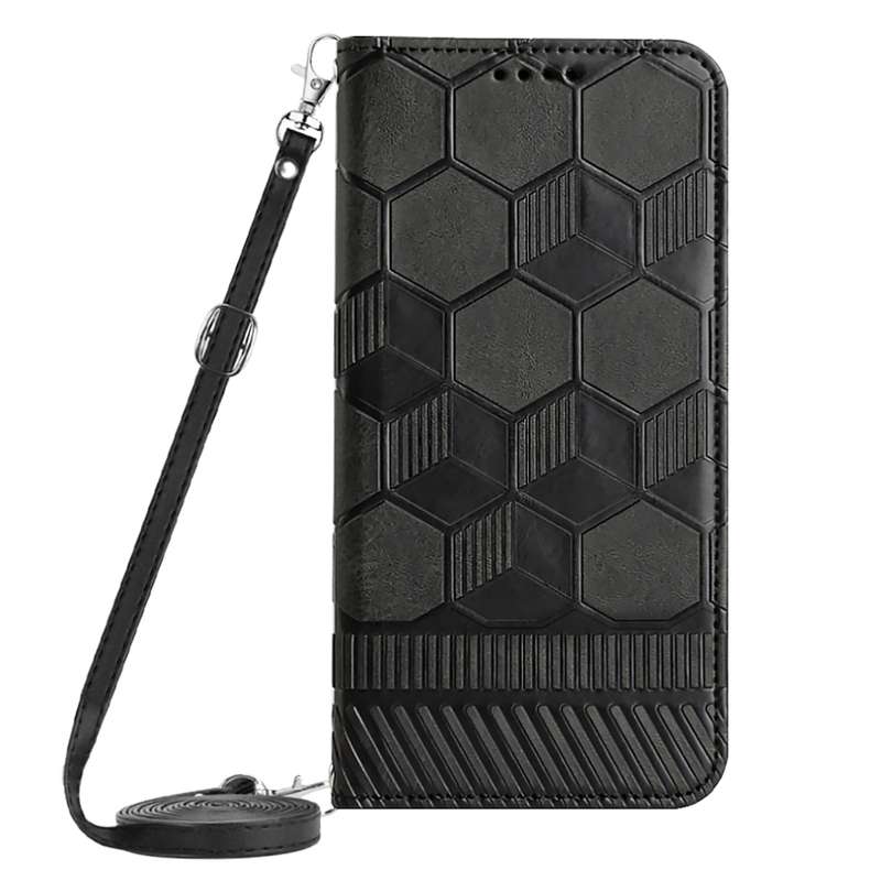 For Samsung Galaxy A73 5G Crossbody Football Texture Magnetic PU Phone Case(Black)
