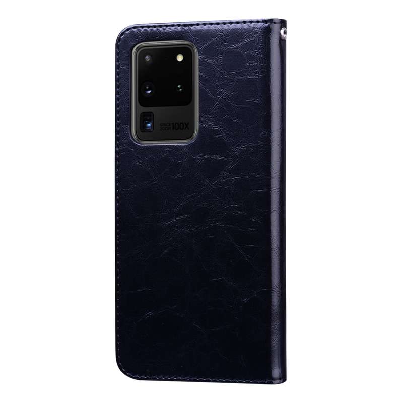 For Galaxy S20 Ultra Business Style Oil Wax Texture Horizontal Flip Leather Case, with Holder & Card