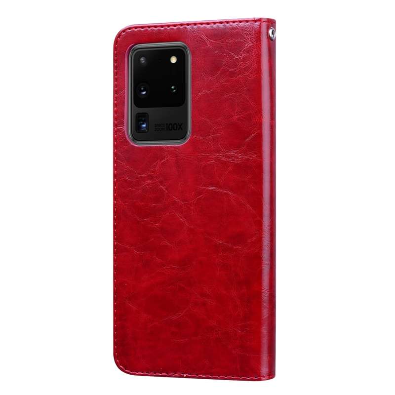 For Galaxy S20 Ultra Business Style Oil Wax Texture Horizontal Flip Leather Case, with Holder & Card