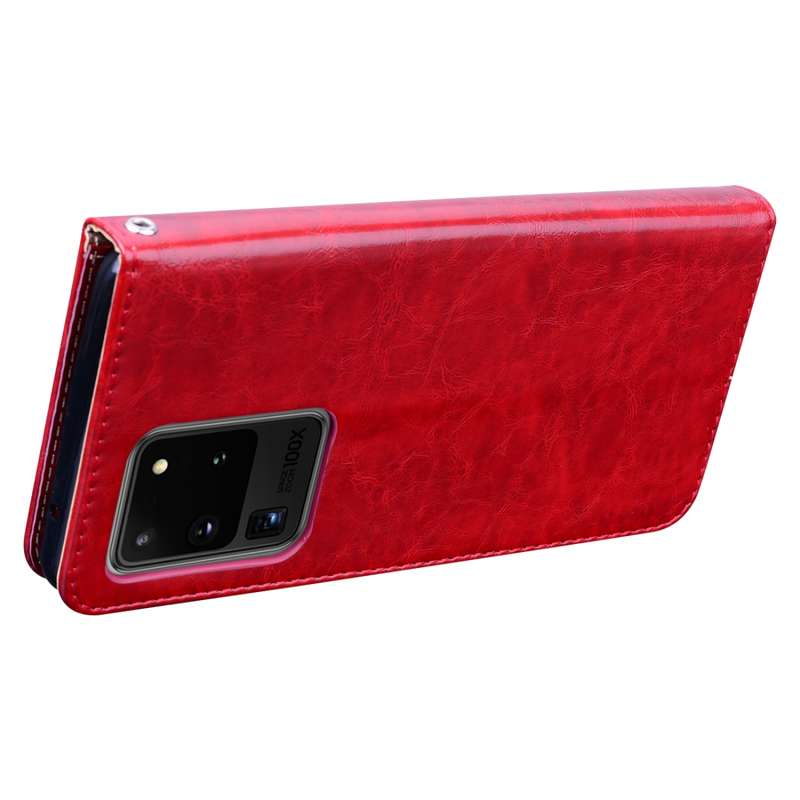 For Galaxy S20 Ultra Business Style Oil Wax Texture Horizontal Flip Leather Case, with Holder & Card