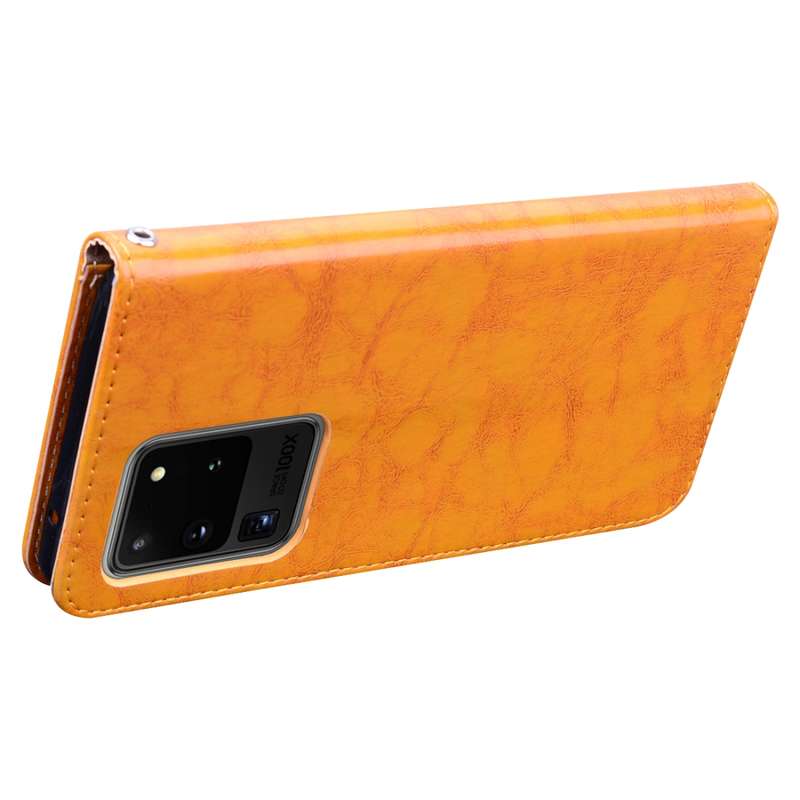For Galaxy S20 Ultra Business Style Oil Wax Texture Horizontal Flip Leather Case, with Holder & Card