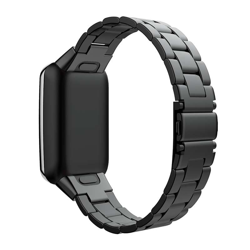 For Xiaomi Mi Band 7 Pro Three-bead Flat Buckle Stainless Steel Watch Band(Black)